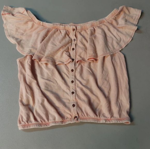 Free people we the free Love letter Pink Ruffle crop top shirt Blouse Large - Picture 1 of 6